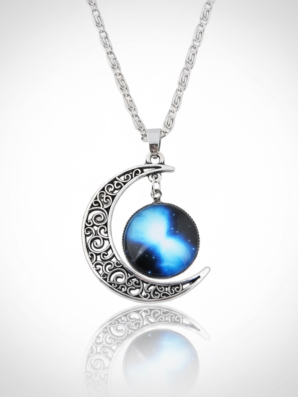 Womens silver crescent moon pendant necklace